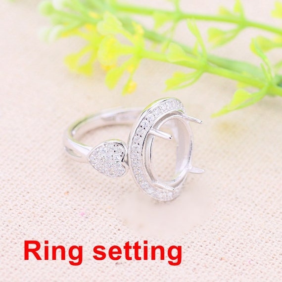 Halo Ring Setting Blank 10x12mm 925 Sterling Silver CZ Semi Mount for Oval Faceted Cabochon Stone 4 Prongs Adjustable Wholesale Available