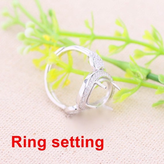 Halo Ring Setting Blank 10x12mm 925 Sterling Silver CZ Semi Mount for Oval Faceted Cabochon Stone 4 Prongs Adjustable Wholesale Available