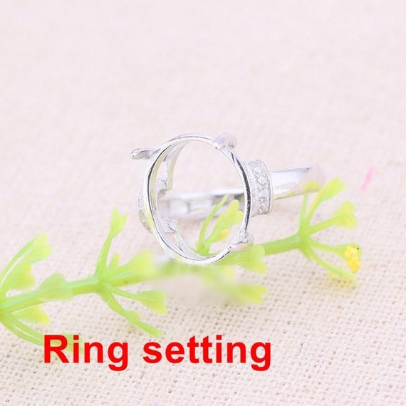 Halo Ring Setting Blank 12x14mm 925 Sterling Silver CZ Semi Mount for Oval Faceted Cabochon Stone 4 Prongs Adjustable Wholesale Available