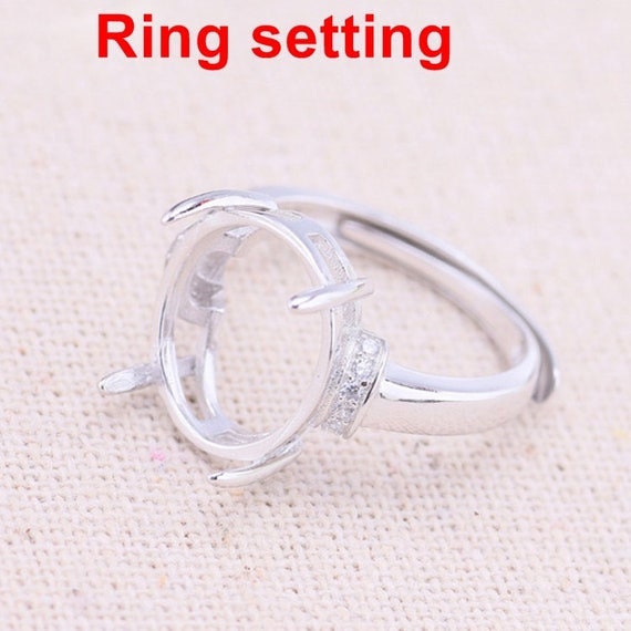 Halo Ring Setting Blank 12x14mm 925 Sterling Silver CZ Semi Mount for Oval Faceted Cabochon Stone 4 Prongs Adjustable Wholesale Available