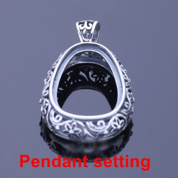 Necklace Pendant Setting Blank Bezel 19.5x34.5mm 1pc 8.2g 925 Sterling Silver for 1 Drop Shape Cabochon Cameo No Prongs Wholesale Available