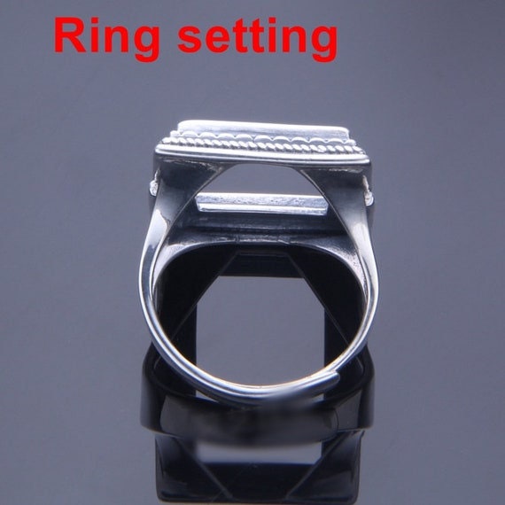 Ring Setting Blank Bezel 15x21mm 1pc 10.2g 925 Sterling Silver Adjustable for 1 Rectangle Shape Cabochon Cameo No Prongs Wholesale Available