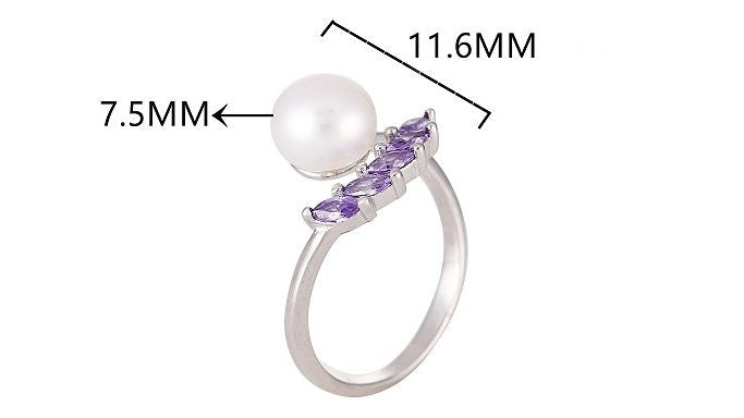 Ring Blank Pearl Setting 7mm 925 Solid Sterling Silver White Gold Leaf Flower Cup Adjustable For One Bead DIY Jewelry Finding Wholesale 1pc