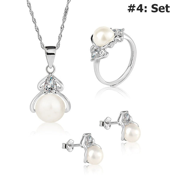 Setting Blanks Jewelry Set 925 Sterling Silver Halo Ring Earrings Pendant Necklace 7-9mm 1/4-3/8" CZ Mount Pearl Peg Cup Bead Bulk