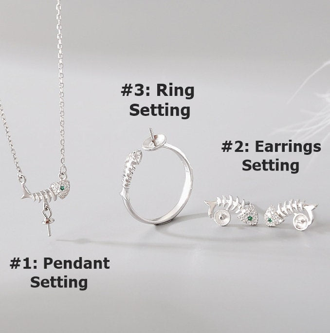 Setting Blanks Jewelry Set 925 Sterling Silver Halo Ring Earrings Pendant Necklace 4.5-7mm 1/8-1/4" CZ Mount Pearl Peg Cup Bead Bulk