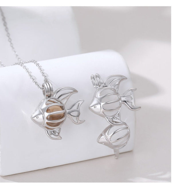 Necklace Pendant Blank Setting Fish Charm Box 22x25mm Sterling Silver Fine 925 For One Bead No Prong DIY Jewelry Finding Wholesale 1pc