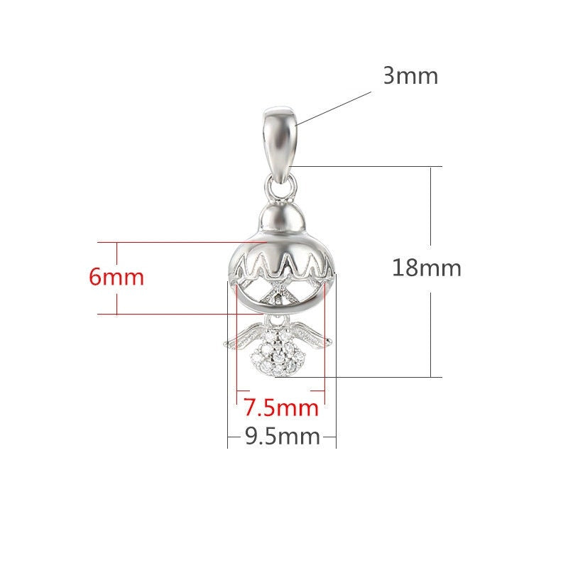 Necklace Pendant Blank Setting Angel Charm 6x7.5mm Sterling Silver Fine 925 For One Bead No Prong DIY Jewelry Finding Wholesale 1pc