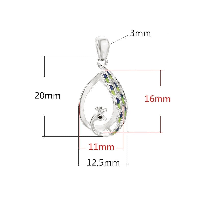 Necklace Pendant Blank Setting Peacock Drop 11x16mm Sterling Silver Fine 925 For One Cabochon No Prong DIY Jewelry Finding Wholesale 1pc