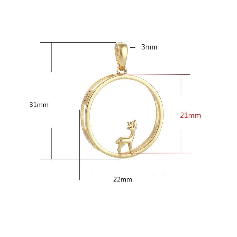 Necklace Pendant Frame Setting Deer Round Base 21mm Sterling Silver Fine 925 For One Cabochon No Prongs DIY Jewelry Finding Wholesale 1pc