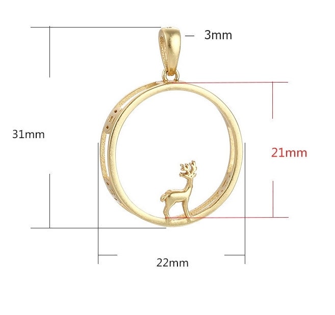 Necklace Pendant Frame Setting Deer Round Base 21mm Sterling Silver Fine 925 For One Cabochon No Prongs DIY Jewelry Finding Wholesale 1pc