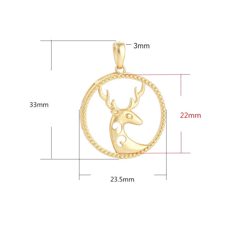 Necklace Pendant Frame Setting Deer Round Base 22mm Sterling Silver Fine 925 For One Cabochon No Prongs DIY Jewelry Finding Wholesale 1pc