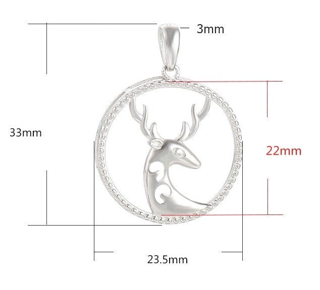 Necklace Pendant Frame Setting Deer Round Base 22mm Sterling Silver Fine 925 For One Cabochon No Prongs DIY Jewelry Finding Wholesale 1pc