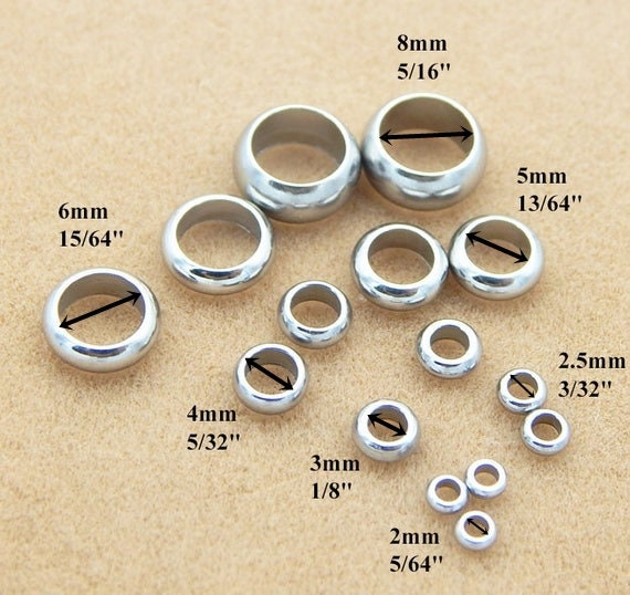 Surgical Stainless Steel Silver Tone Silver Large Hole Spacer Beads 2 2.5 3 4 5 6 8 mm