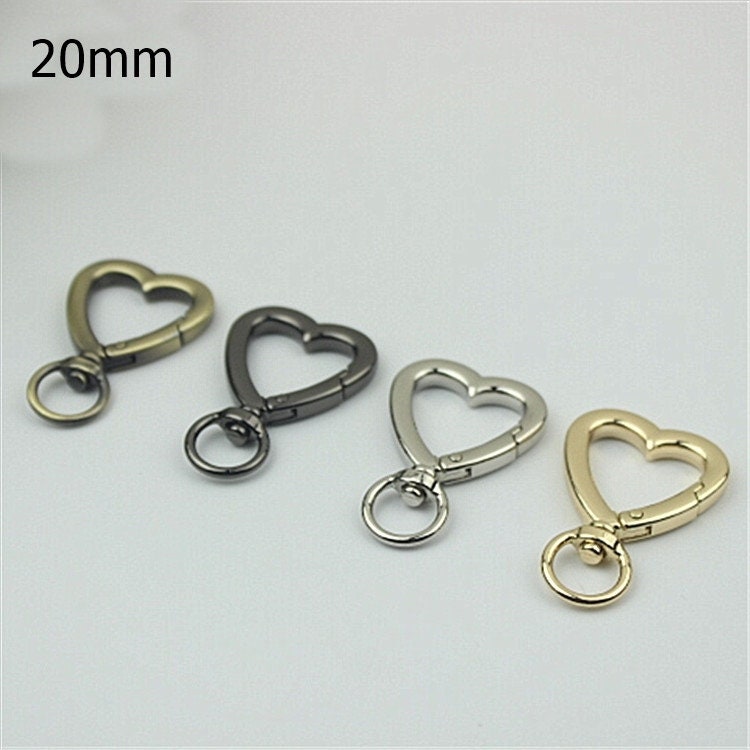 Heart Push Gate Ring 5/8" 19 20mm Metal Snap Hook Spring Ring Clip Clasp Heavy Duty Handbag Bag Making Replacement Hardware Wholesale