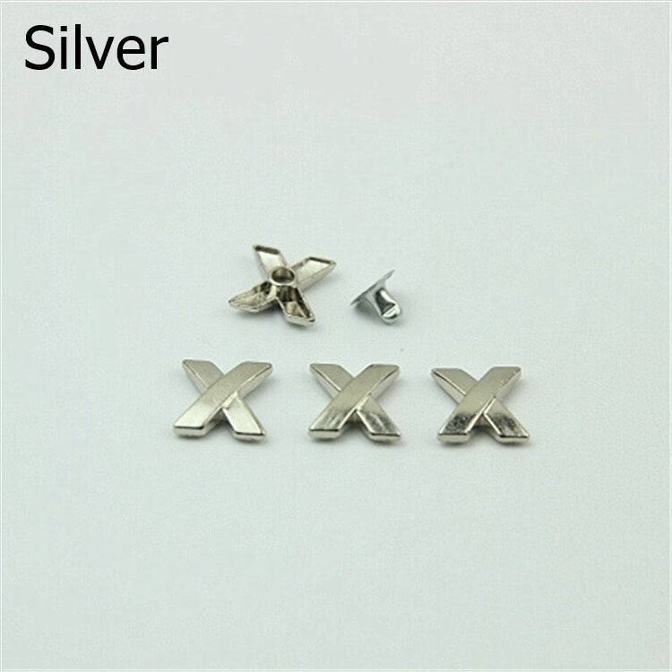 100pcs X Shape Button Belt Strap Rivet Concho Stud 1/2" 13mm Screwback Screw Back Shoe Blacelet Purse Handbag Dog Collar Hardware