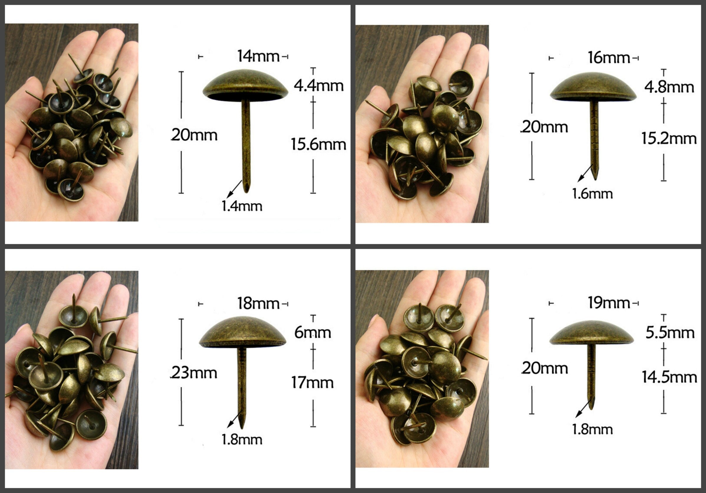 Iron Round Decorative Screw Nails - Antique Bronze Finish Hardware - 6x12mm Ant. Bronze / 10pcs