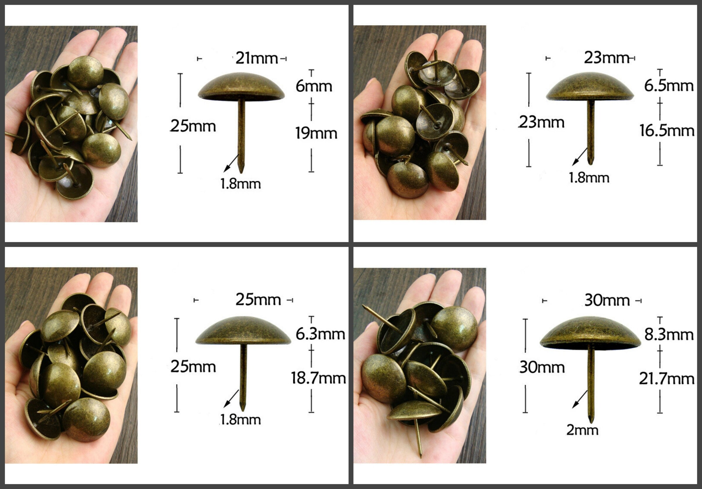Iron Round Decorative Screw Nails - Antique Bronze Finish Hardware - 6x12mm Ant. Bronze / 50pcs