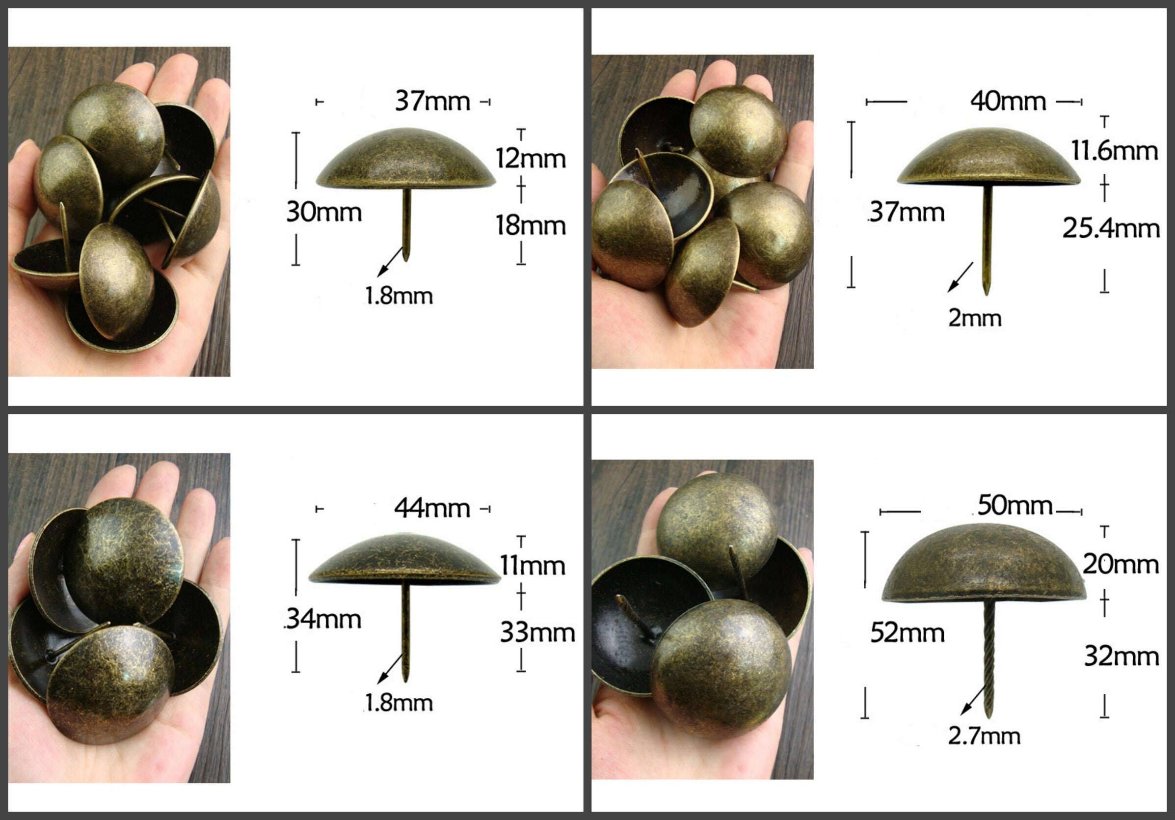 Iron Round Decorative Screw Nails - Antique Bronze Finish Hardware - 6x12mm Ant. Bronze / 100pcs