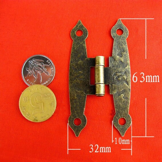 Zinc Alloy Oriental Mini Box Hinges - Antique Bronze Finish Hardware - Ant.Bronze 63mm / 10pcs