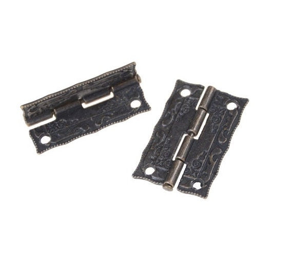 Zinc Alloy Oriental Mini Box Hinges - Antique Bronze Finish Hardware - view 5