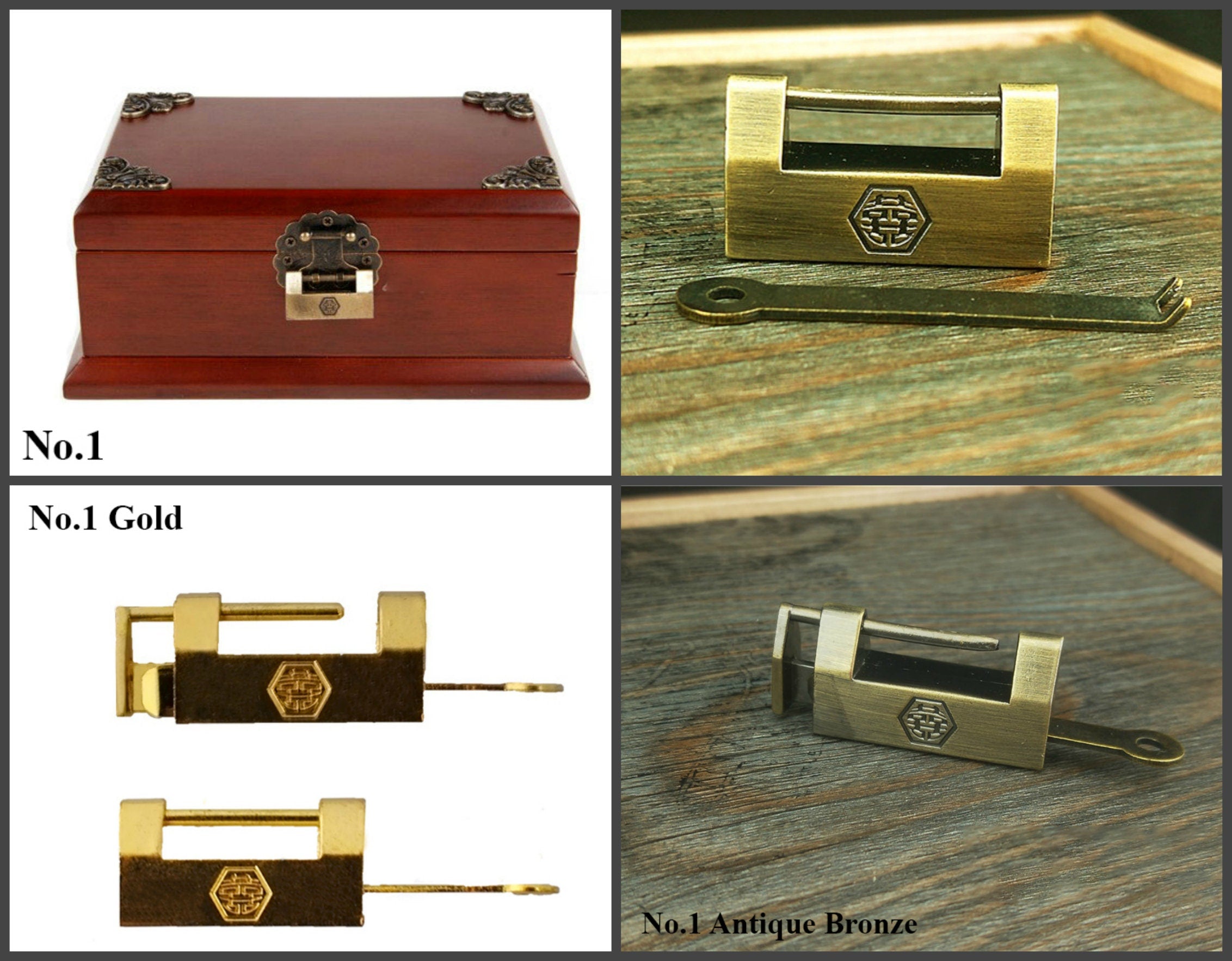 Zinc Alloy Oriental Decorative Padlocks - Antique Bronze Finish - No.1 Ant.Bronze 32mm / 1pc