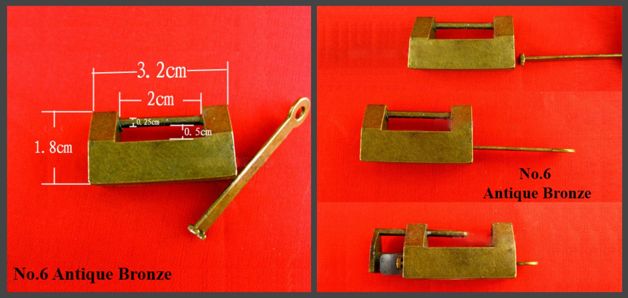 Zinc Alloy Oriental Decorative Padlocks - Antique Bronze Finish - No.1 Gold 32mm / 10pcs