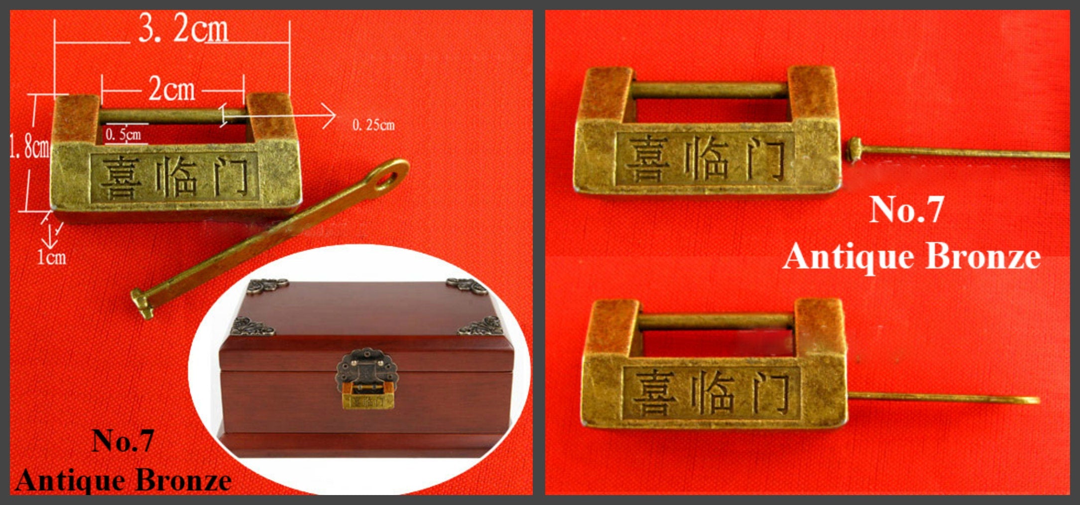Zinc Alloy Oriental Decorative Padlocks - Antique Bronze Finish - No.2 Ant.Bronze 32mm / 1pc