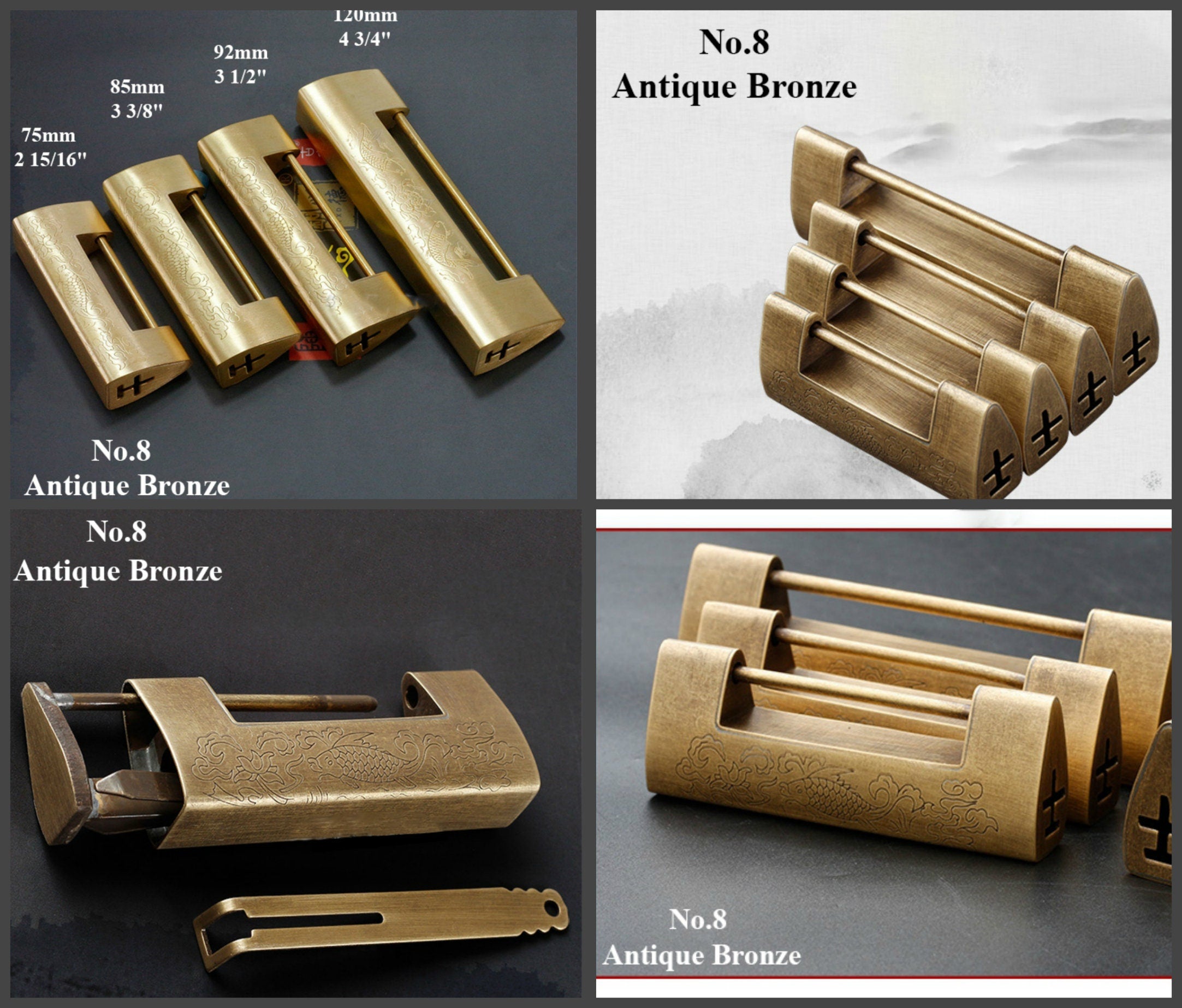 Zinc Alloy Oriental Decorative Padlocks - Antique Bronze Finish - No.2 Ant.Bronze 32mm / 5pcs
