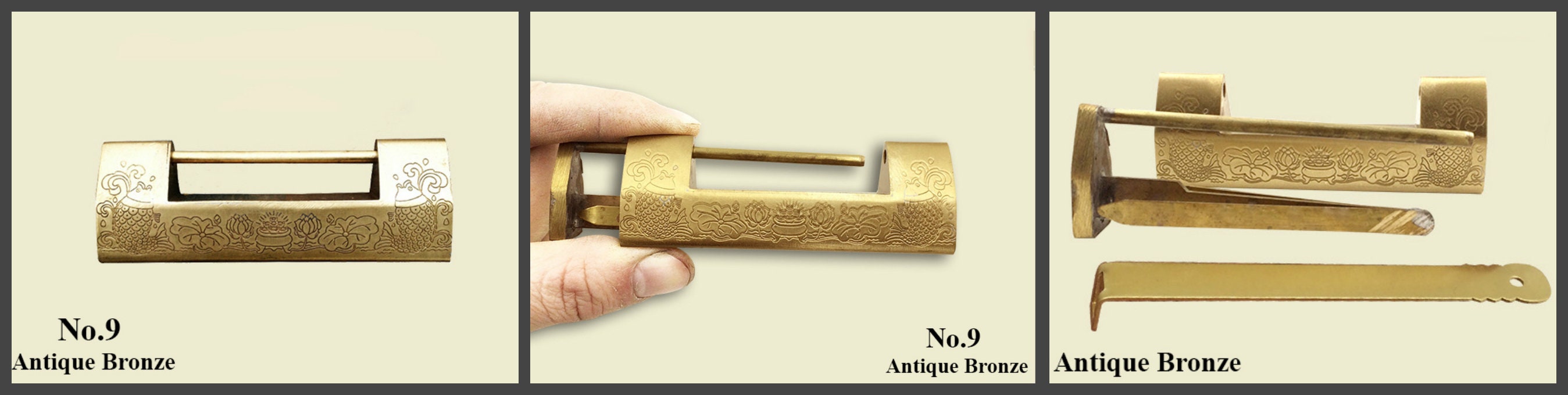 Zinc Alloy Oriental Decorative Padlocks - Antique Bronze Finish - No.2 Ant.Bronze 32mm / 10pcs