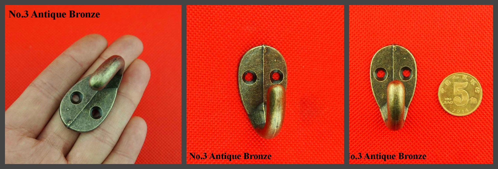 Zinc Alloy Oriental Decorative Wall Hooks - Antique Bronze Finish - No.1 Ant.Bronze 32mm / 10pcs