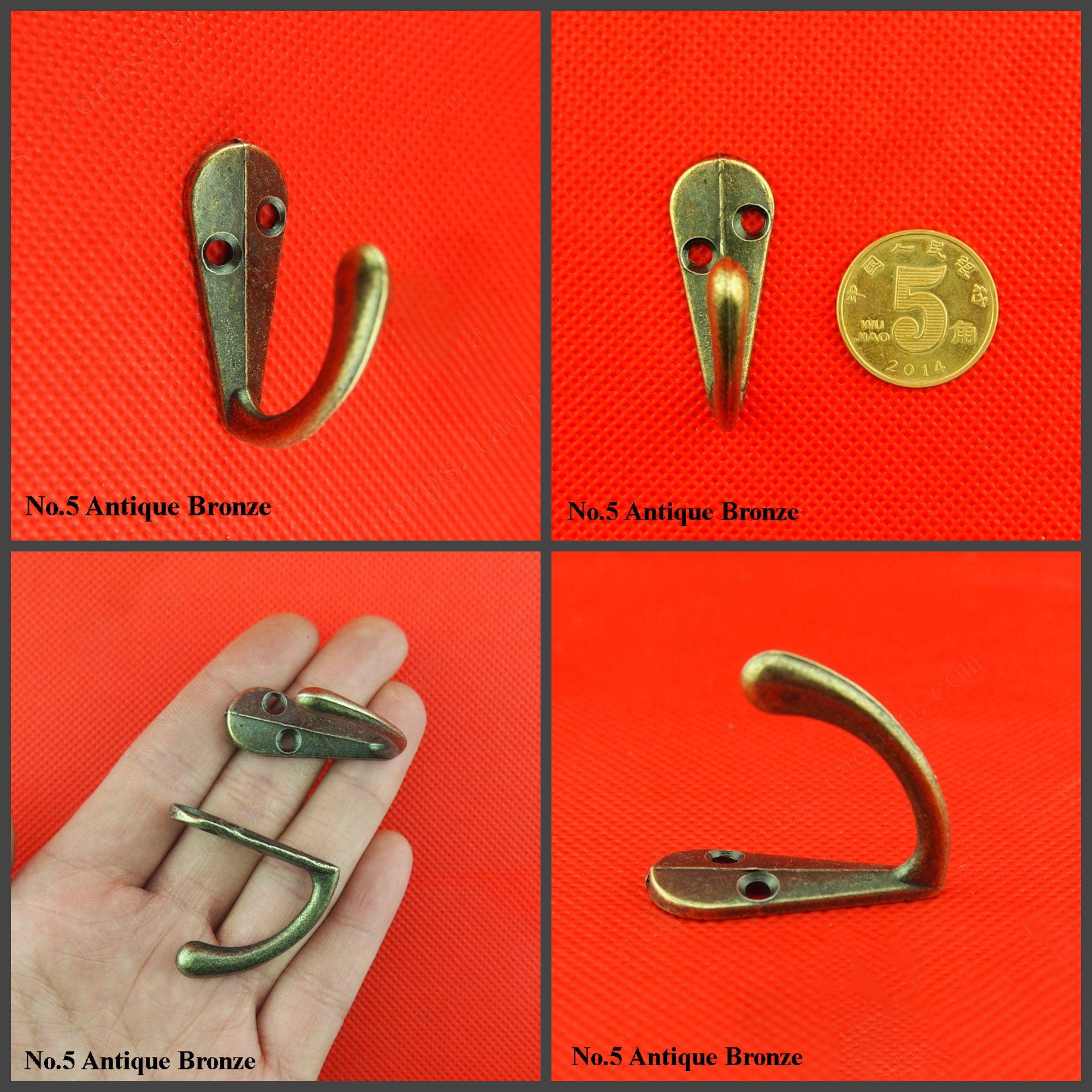 Zinc Alloy Oriental Decorative Wall Hooks - Antique Bronze Finish - No.1 Ant.Bronze 32mm / 100pcs